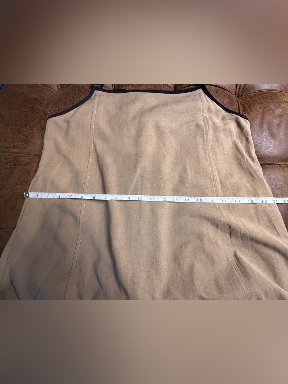 Senllen linen maxi dress Camel brown tan  Black Trim adjustable Size Small NWT - Picture 11 of 15